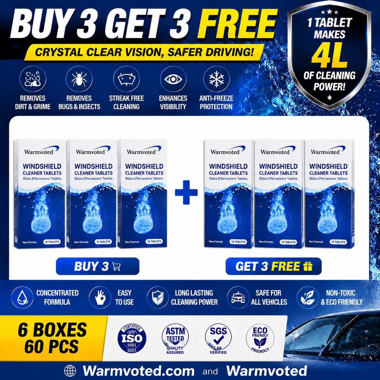 🚗 Windshield Washer Tablets | Crystal Clear Vision Anytime
