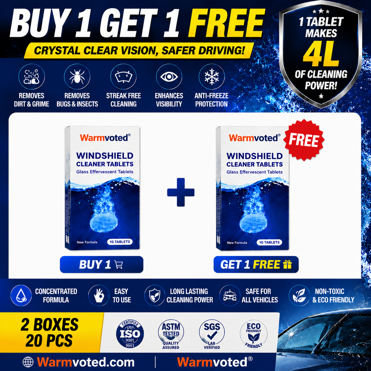 🚗 Windshield Washer Tablets | Crystal Clear Vision Anytime