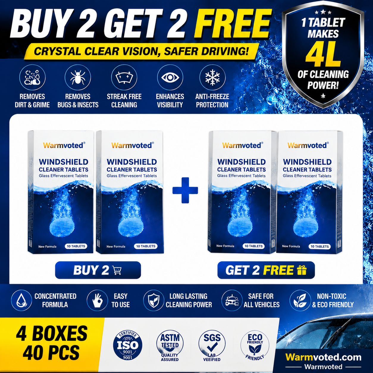 🚗 Windshield Washer Tablets | Crystal Clear Vision Anytime