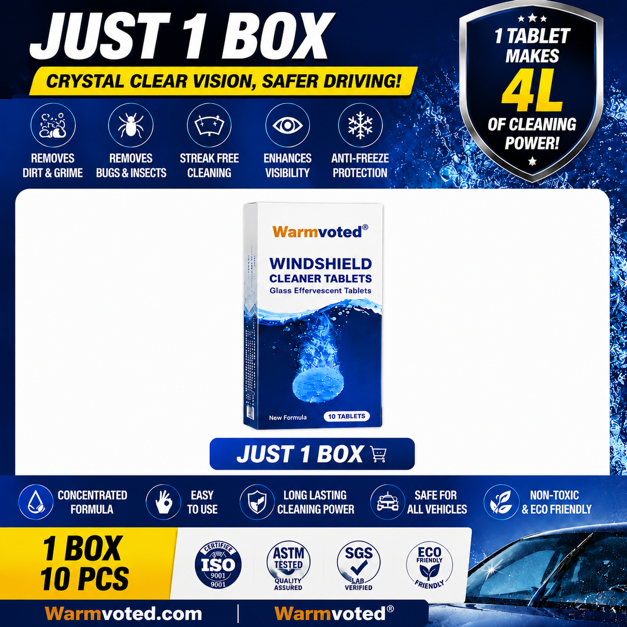 🚗 Windshield Washer Tablets | Crystal Clear Vision Anytime